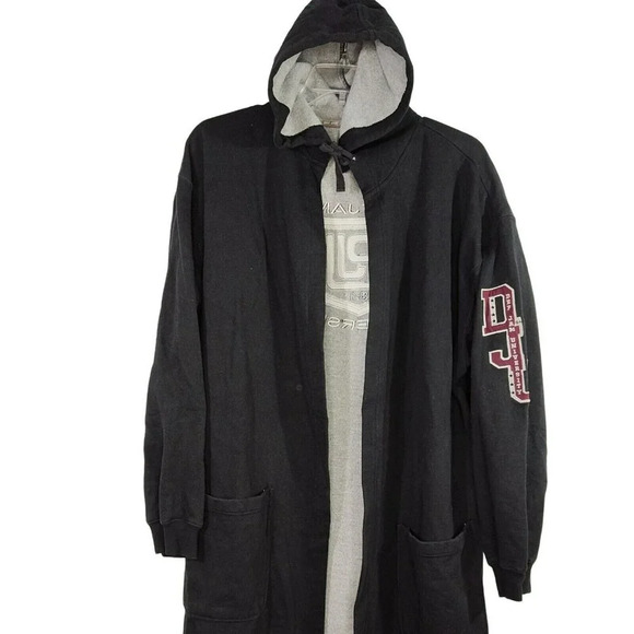 Def Jam University 84 Hooded Open Front Robe Size M/L Black Long Length FLAWS - Picture 2 of 11